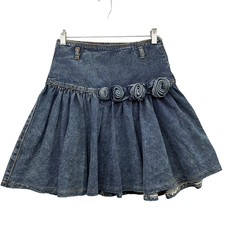 Falda Jordache Vintage Niñas 7/8 Azul Denim Volantes Roseta Floral Volantes Años 90 Y2K Foto 1 de 4
