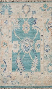 Floral Wool Oushak Turkish Accent Rug 2x3 Teal Oriental Hand-knotted Foyer Rug - Picture 1 of 16