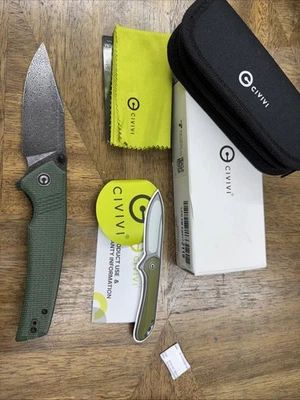 Navaja de bolsillo Civivi Tranquil C23027-DS1 Liner Lock verde Micarta Damasco acero Foto 1 de 4