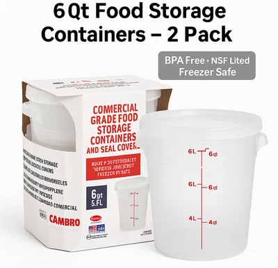 Cambro 6 Qt Translucent Round Food Storage Containers w/ Lids 2 Pack BPA Free NS - Image 1 of 4