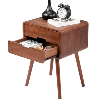 EBOUTDOOR Nightstand End Table with Drawer Made with Solid Wood Side Table for Living Room