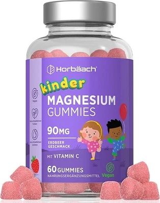HORBAACH Magnesium Gummibärchen Kinder 90mg mit Vitamin C | 60 Vegane Gummies
