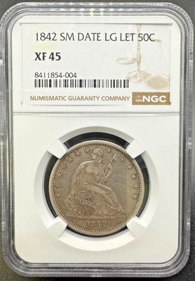 1842 SMALL DATE LARGE LETTERS VARIETY SEATED LIBERTY HALF DOLLAR NGC XF45 09EHC2 - Image 1 of 4