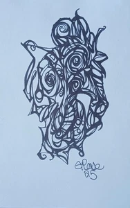 Free Shipping Original Abstrsct Surrealistic Drawing Sharpie Marker Dark Art Eye - Picture 1 of 21