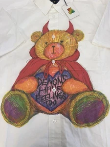 NWT Teddy Fresh “DEMONS HAVE FEELINGS TOO” Teddy Bear Button Shirt White MEDIUM - Picture 1 of 14