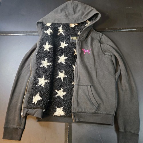 UNDERCOVER Rara felpa con cappuccio Victoria's Secret rosa taglia XS paillettes sherpa stella zip pesante