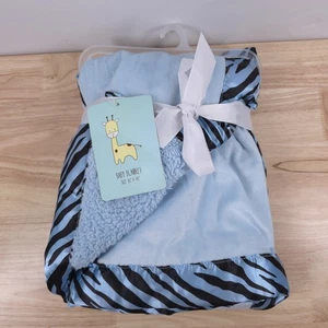 Silver One Baby Blau Minky Fleece Babydecke Leopard Satin Bordüre 30 x 40 - Bild 1 von 3