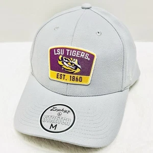 Zephyr LSU Tigers Logo Patch Hat Cap Stretch Flex Medium Light Gray NCAA College - Picture 1 of 5