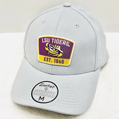 Zephyr LSU Tigers Logo Patch Hat Cap Stretch Flex Medium Light Gray NCAA College - Image 1 of 4
