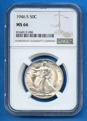 1946 S NGC MS66 Walking Liberty Silver Half Dollar 50c US Mint MS-66 Blast White - Image 1 of 3