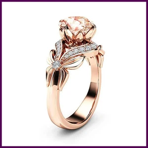 Anillo vintage de oro rosa de 18 quilates para mujer con topacio de diamantes piedras preciosas joyería de boda - Imagen 1 de 23