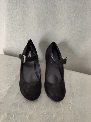 Zapatos de salón Bongo para mujer 10 negros cuña Mary Jane tacones imitación gamuza correa cómodos Foto 1 de 4
