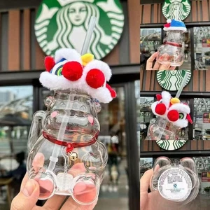 Starbucks Lion Dance Ox Bell Red Accent Glass Straw Cup 17oz - Chinese Style Cup - Bild 1 von 12