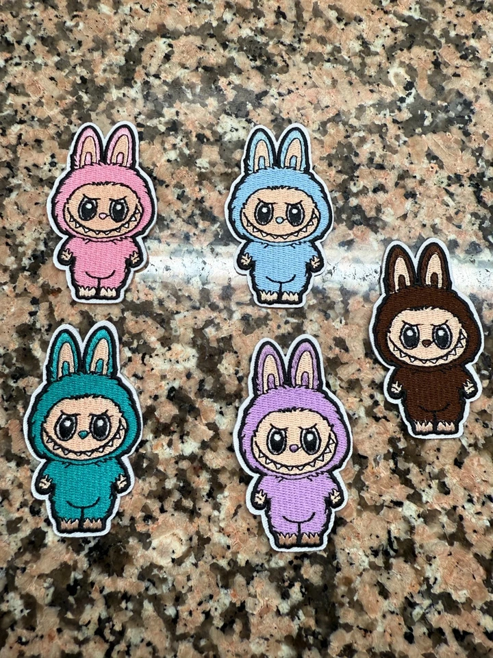 Lababu Embroidered Iron On Patch - Exciting Macaron Popmart - Set of 5!