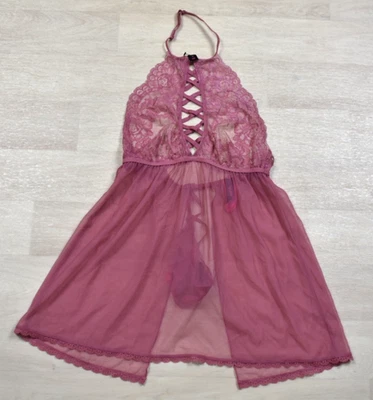 NEW La Senza Pink Babydoll Lingerie + Matching Thong Coquette Size Small - Image 1 of 4