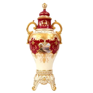 Coalport Vase Cover Lake View Maroon Red Yellow Ground V5686 h25cm Circa 1900 - Picture 1 of 12