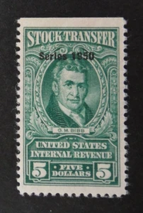US Revenue Stamp RD327 $5 Stock Transfer Overprinted Series 1950 - Picture 1 of 2