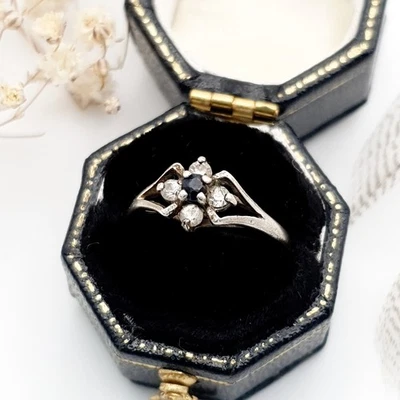 Винтажный сапфир серебро кольцо: Halo коктейль кубический цирконий - Великобритании N1/2 - Изображение 1 из 4