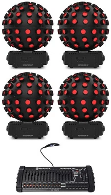 (4) Chauvet DJ Rotosphere HP LED Rotating Mirror Ball Simulators+DMX Controller - Image 1 of 4