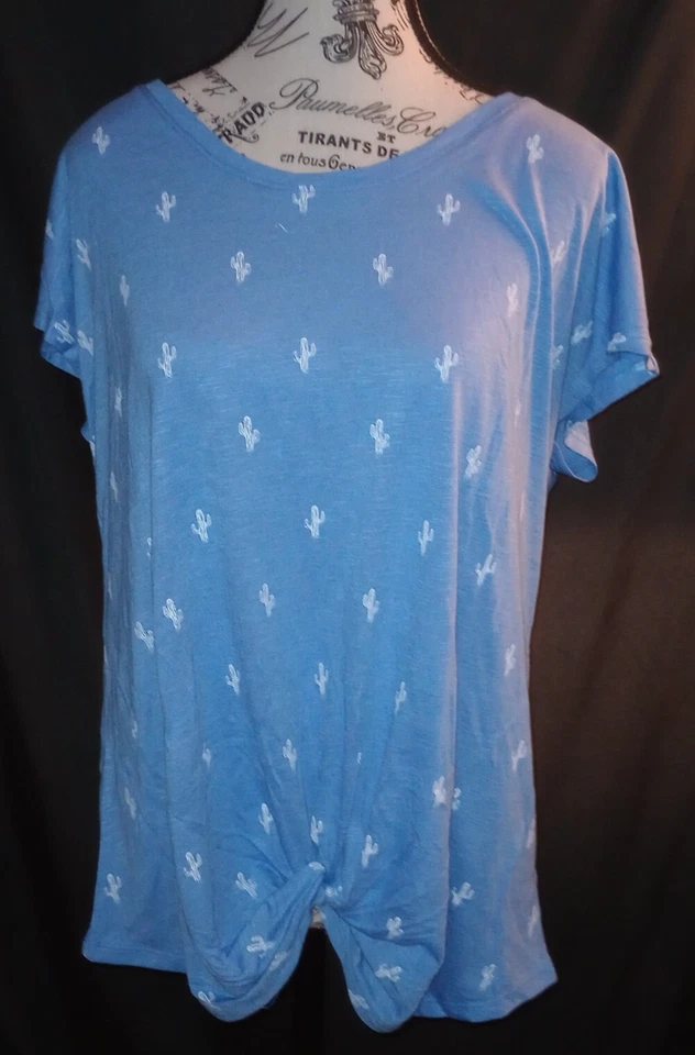 Izod TOPS Printed Tee Ladies Casual Loose Shirt Summer Cap Sleeve BLUE SIZE L