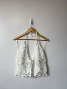 Hollister White Crochet Knitted Halter neck Top Tie Size Medium 10-12 BNWT - Picture 1 of 6