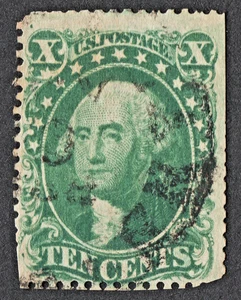 US Sc# 32 USED { 10c WASHINGTON TYPE II" } LIGHT CANCEL "SCARCE OF 1857 CV$ 190 - Picture 1 of 4
