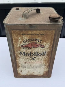 VINTAGE~ GARGOYLE MOBILOIL “A” MEDIUM BODY  SQUARE 5-GALLON EMPTY OIL CAN~ - Picture 1 of 8