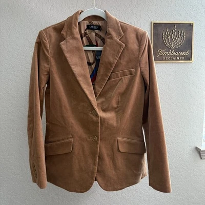 Lauren Ralph Lauren Corduroy Blazer Tan Single Button Lined Women Size 6 - Image 1 of 4
