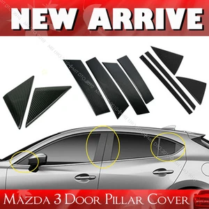 Carbon Fit For Mazda 3 4D 5D Hatchback Side Pillar Post Cover Cap 14-18 GS GX - Picture 1 of 1