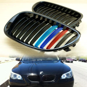 Metal Look ///M-color BMW E60/ E61 M5 5-Series 4DR Shiny Black Grills 545i 530d - Picture 1 of 5