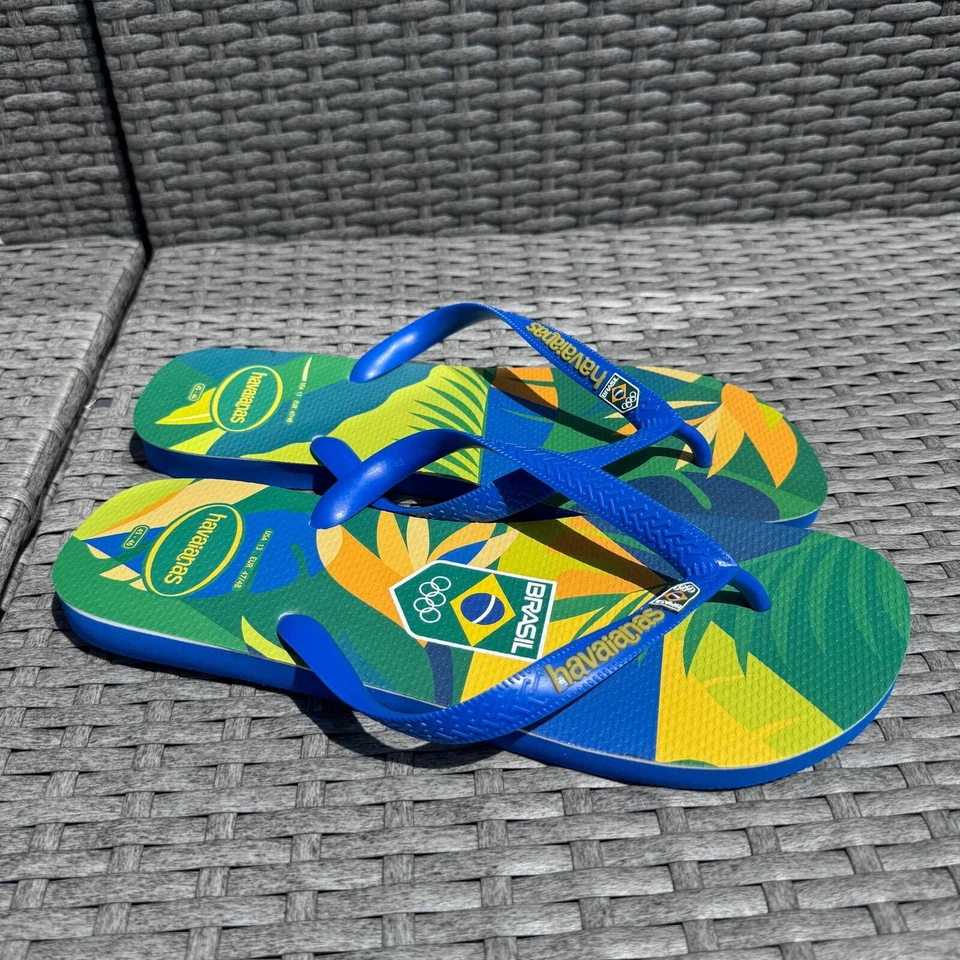 Chanclas florales del equipo olímpico de Brasil Havaianas azul verde para mujer talla 13 Foto 1 de 4