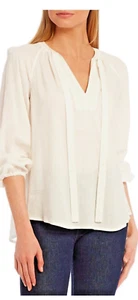 Nuevo con etiquetas Túnica Antonio Melani Top Mezcla de Lino Marfil Lagenlook Corbata Cuello en V Mujer M - Imagen 1 de 7
