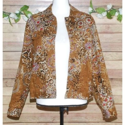 Chaqueta Blazer New Direction Marrón Brillante Estampado Animal Talla S Paisleys Abotonados Foto 1 de 4