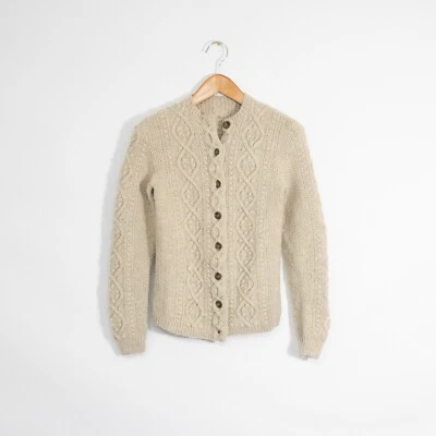Cárdigan de lana tejido con cable vintage suéter para mujer XS - beige envejecido marrón Foto 1 de 4