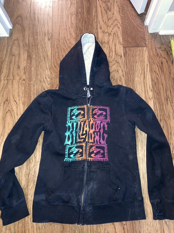 Billabong Hoodie Full Zip Sweatshirt Size Large Women's Black Pullover VTG Y2K - Image 1 of 4