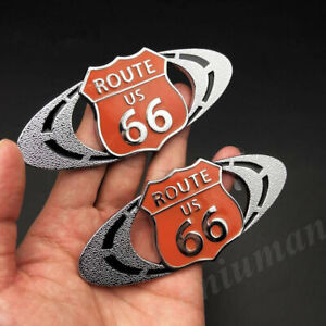2pcs 3D Metal Route US 66 Car Trunk Fender Emblem Badge Decal Sticker
