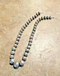 17" SCARCE Old Navajo Graduated Sterling STAMPED DESIGN PEARLS Bead Necklace - Picture 1 of 13