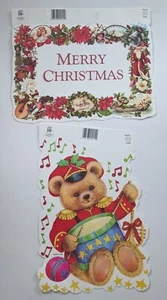 2 NOS Vtg Christmas Die Cut Wall Hanging Decor Eureka 11" x 8" ea Reversable - Picture 1 of 7