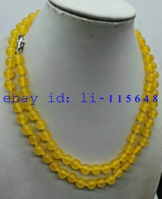 Vintage Natural Yellow 8mm Bead Necklace Topaz Round Fashion Jewelry 35" - Image 1 of 4