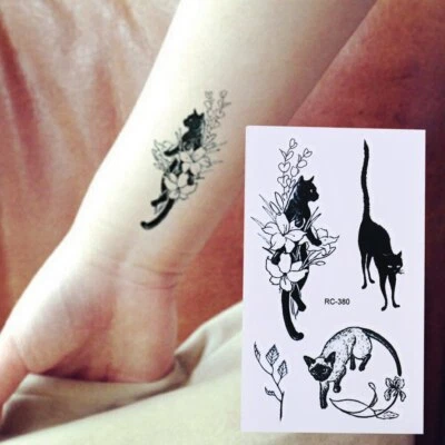 MARKENLOS Flash Einmal Temporary Klebe Tattoo Katze Schwarz Körper Body Party Geschenk WOW