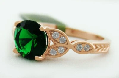 EMERALD   2.15 Cts & WHITE SAPPHIRE RING 14K ROSE GOLD PLATED  - New With Tag - Image 1 of 3