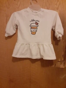 P U kids Girls Ballarina Design Top White Logo I like You A Latte Size 2 Ruffled - Picture 1 of 5