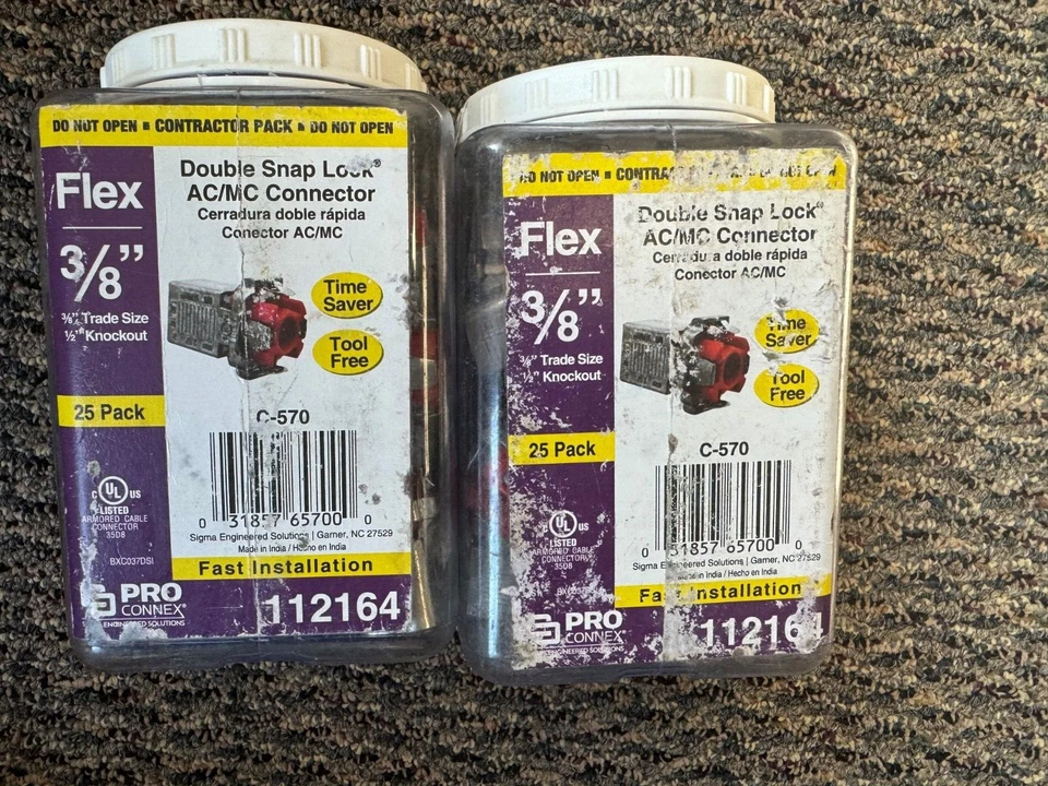 Sigma Engineered 3/8 дюйма D литой цинковый гибкий разъем для переменного тока, MC 25 штук - Изображение 1 из 1