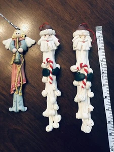 3 Polymer Clay Christmas ornaments Santa and Angel Blowing Horn 8.5" Nice - Picture 1 of 9