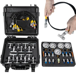 Excavator Hydraulic Pressure Test Kit 13 Couplings 14 Connector 5 Hoses 5 Gauges - Picture 1 of 10