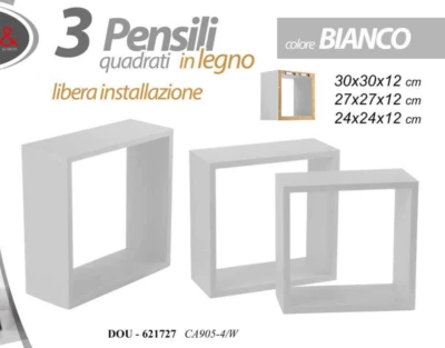 SET 3 MODULI MENSOLE MODERNA PARETE + KIT MONTAGGIO MENSOLA LEGNO MDF CUBO MURO - Immagine 1 di 4
