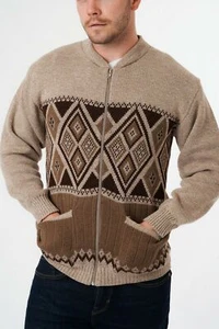 Klassische Argyle Rautenmuster durchgehender Reißverschluss gerippter Saum & Bündchen Herren-Cardigan - Bild 1 von 26