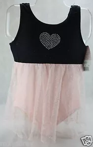 Leotard senza maniche Freestyle Danskin nero e rosa con gonna attaccata piccola 6/6X - Foto 1 di 1