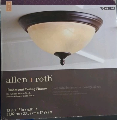 Allen + Roth Flushmount Ceiling Fixture Bronze Glass Shade - Image 1 of 4