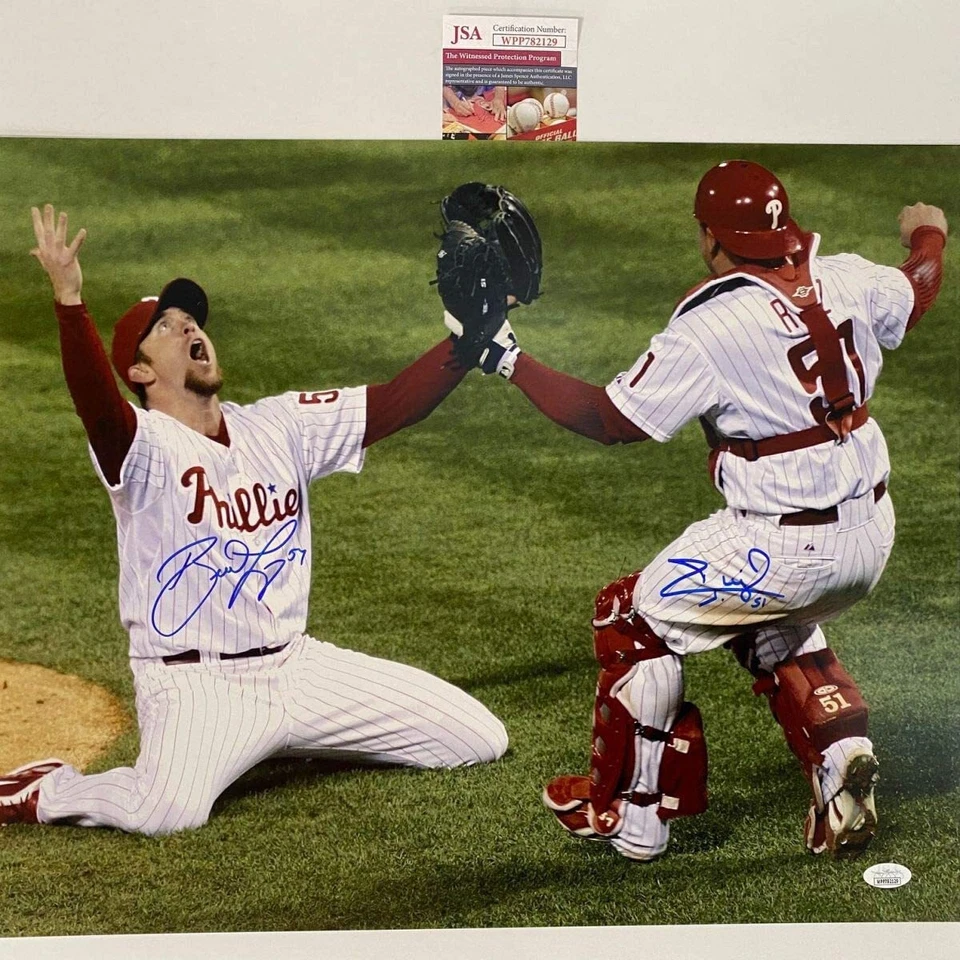 Autographed/Signed BRAD LIDGE CARLOS RUIZ 2008 World Series 16x20 Photo JSA COA - Image 1 of 1